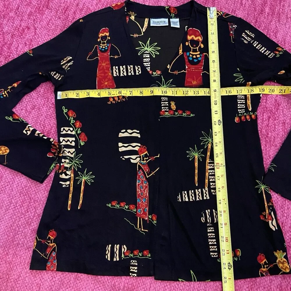 Chico’s Travelers Lightweight Cardigan Topper Jacket Black Tropical Size 1 (M/8)